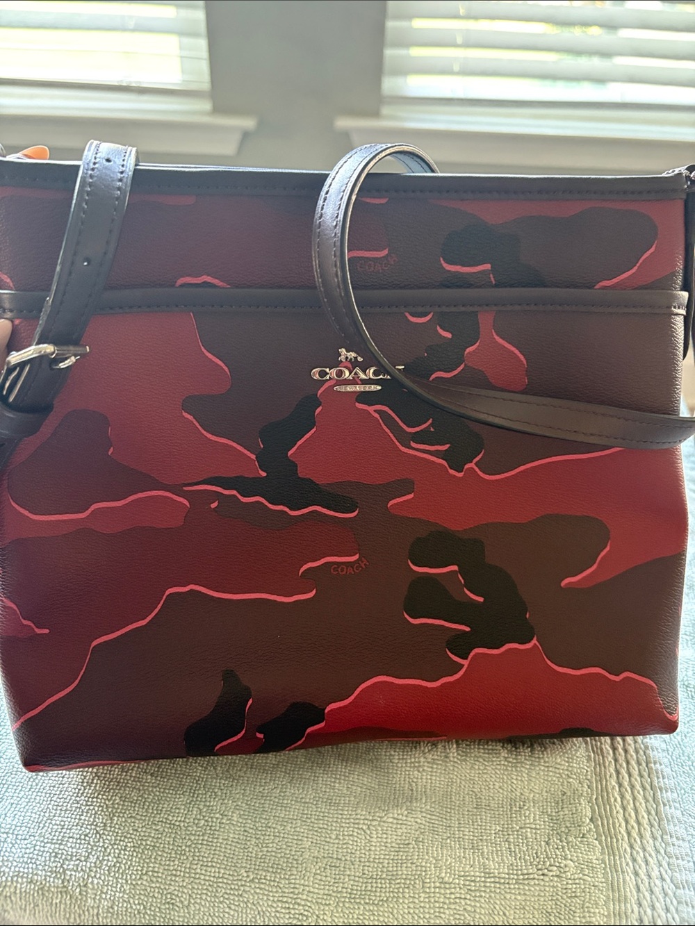 Coach Red and Black Camouflage Leather Messenger Bag